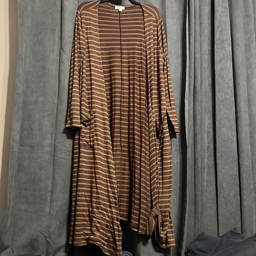 LulaRoe Sarah/Duster Cardigan. Brown on Brown Stripes. Medium